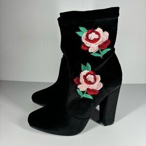 Yoki Heels Womens 8 Ankle Boots Roses Crushed Velvet Photoshoot Night Out Party